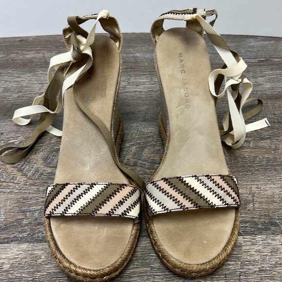 Marc Jacobs Open Toe Ankle Tie Espadrille Wedge Size Eu 40/ US 10 - Picture 3 of 13
